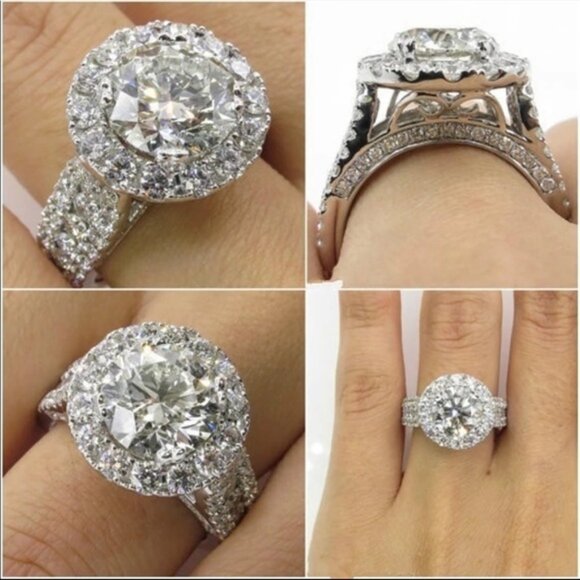 925 Sterling Silver Round Diamond Engagement Ring - Picture 1 of 7